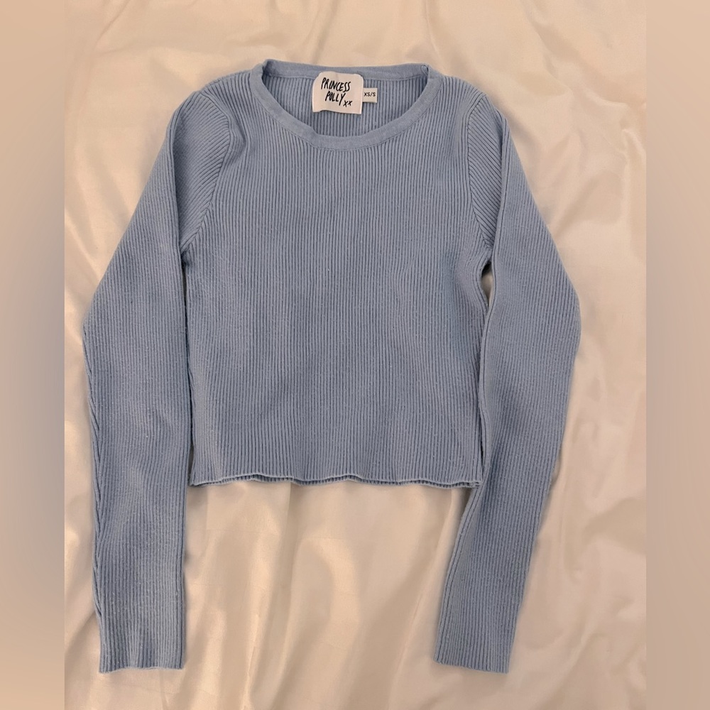 Princess Polly cropped sweat light blue